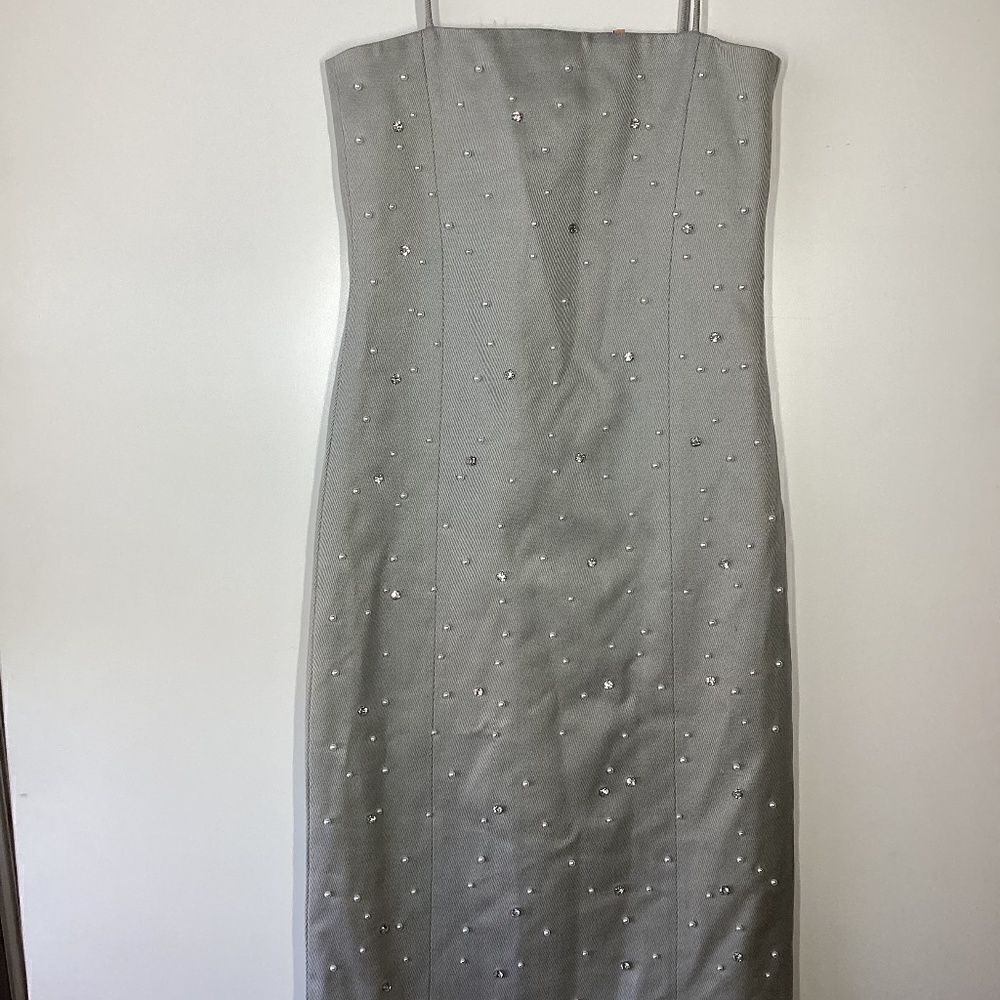 Stine Goya Aly Gray Beaded‎  Rhinestone Strap Midi Dress In Crystal Clusters XXS - Picture 3 of 15